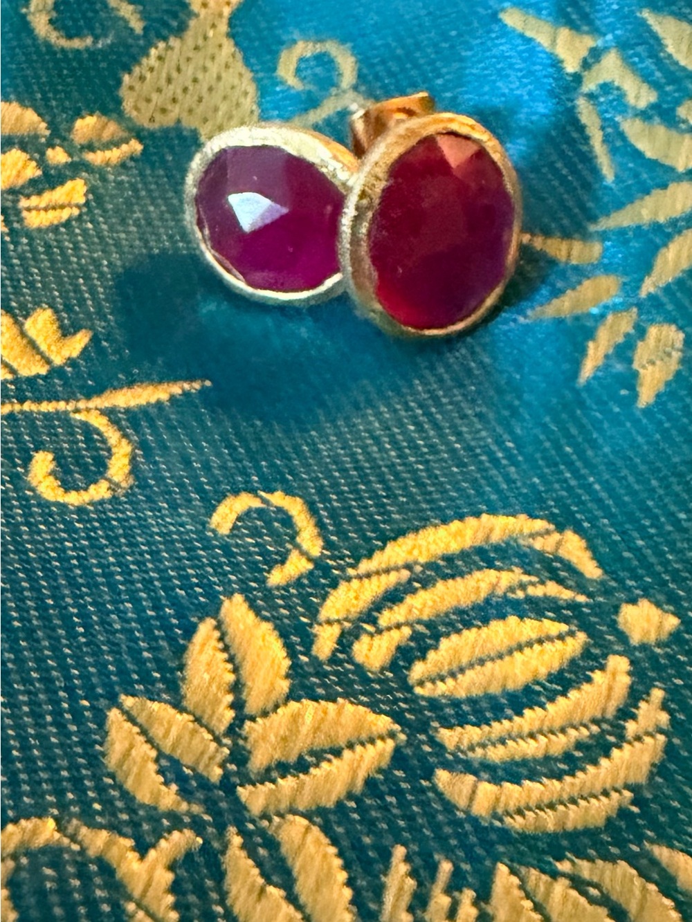 Ruby Faceted Stone gold Stud Earrings From Germany